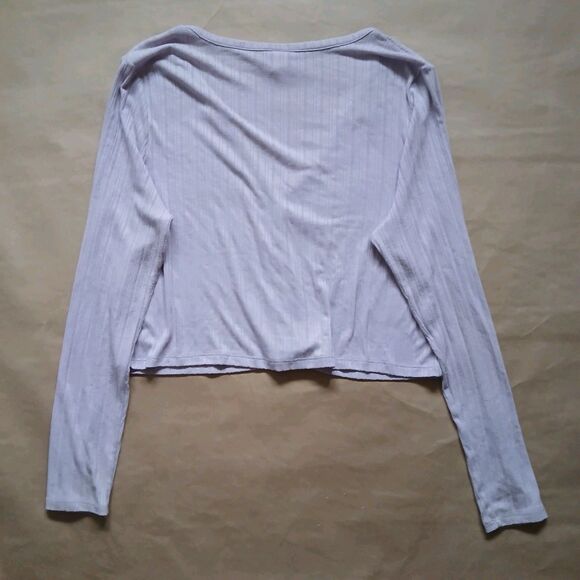 H&M Button Up Long Sleeve Cardigan Size XXL Lavender Ribbed Classic 90s Preppy - Picture 2 of 7